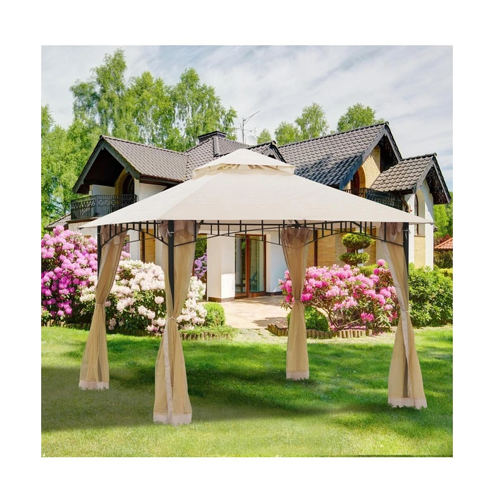 Slickblue 10ft x 10ft Outdoor Patio Gazebo Canopy Tent Beige-as (Swiship-Ship)(Prohibited by WalMart)