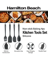 Hamilton Beach Silicone Baking 4pc Tool Set with Turner, Spoon, Spatula, Brush, Cooking Utensil Sets | Heat Resistant Silicone Spatula | Kitchen Utens