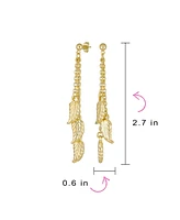 Bling Jewelry Western Jewelry Long Multi Leaf Feather Chain Dangle Earrings Gold - Gold