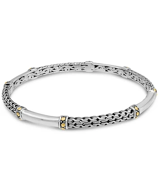 Devata Bali Filigree Bangle Bracelet in Sterling Silver and 18K Gold, Fit Medium to Large Wrist