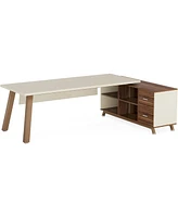 Tribesigns 71-Inch Executive Desk, L-Shaped Desk with 55-Inch Cabinet, Large Office Desk with Storage Shelves, Modern Computer Desk for Home Office