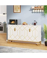 Tribesigns 59" White Gold Buffet Cabinet with Storage Kitchen Sideboard Storage Cabinet