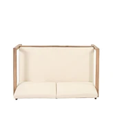 Outdoor Acacia Wood Loveseat And Coffee Table Set With Cushions, Brown Wash, Beige
