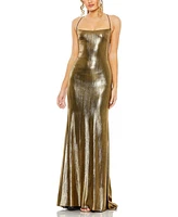 Mac Duggal Women's Metallic Corset Back Column Gown