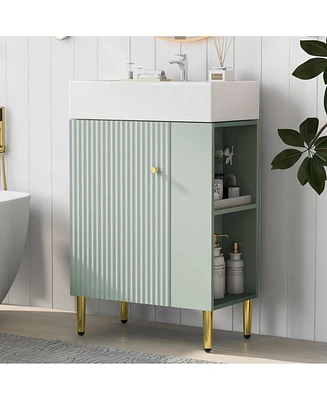 21.6" Black Bathroom vanity, Combo Cabinet, Bathroom Storage Cabinet, Single Ceramic Sink, Right side storage