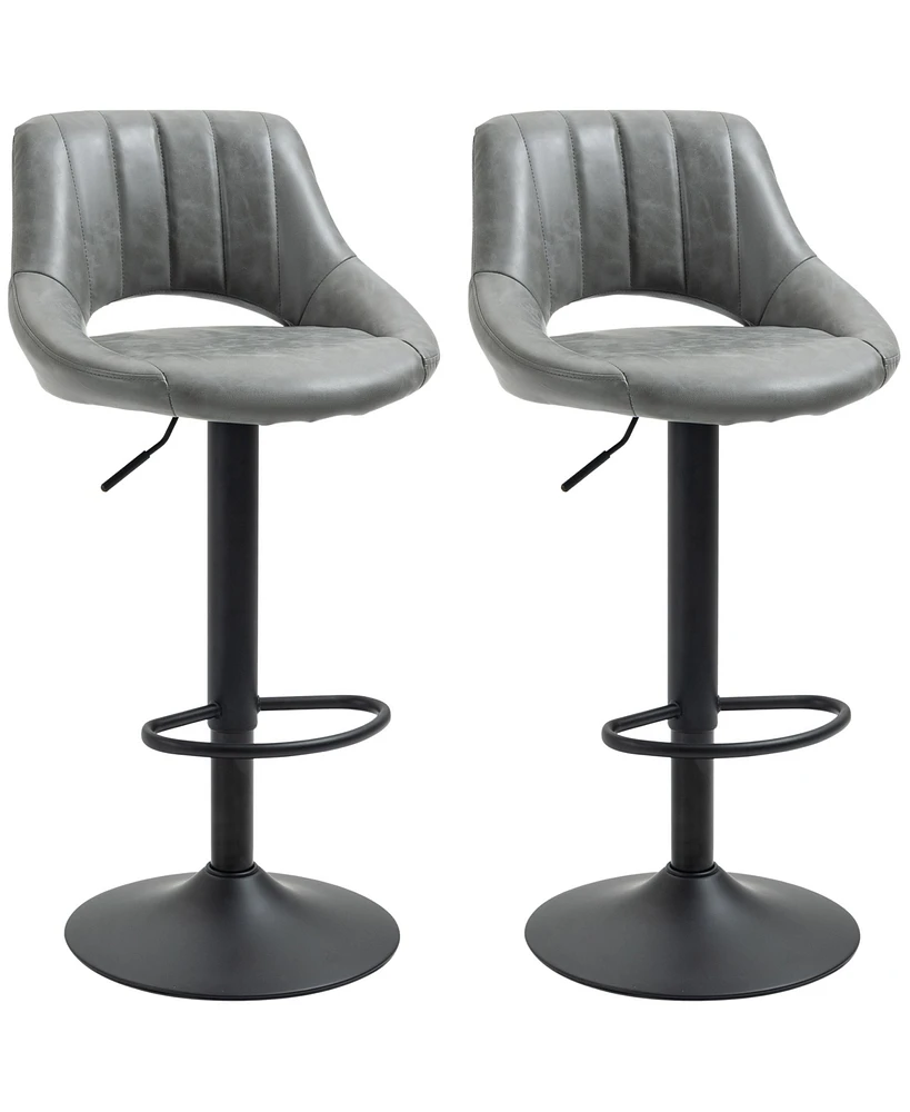 Simplie Fun Bar Stools Set of 2, Swivel Bar Height Barstools Chairs with Adjustable Height, Round Heavy Metal Base, and Footrest, Gray