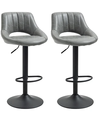 Simplie Fun Bar Stools Set of 2, Swivel Bar Height Barstools Chairs with Adjustable Height, Round Heavy Metal Base, and Footrest, Gray