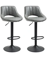 Streamdale Furniture Bar Stools Set of 2, Swivel Bar Height Barstools Chairs with Adjustable Height, Round Heavy Metal Base, and Footrest, Gray