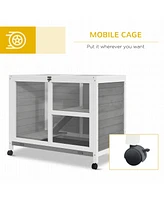 Streamdale Furniture Indoor Rabbit Hutch with Wheels, Desk and Side Table Sized, Wood Rabbit Cage, Waterproof Small Rabbit Cage, Gray