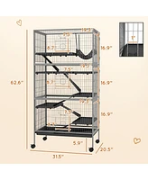63" 6-Tier Small Animal Cage, Ferret Cage, Large Chinchilla Cage with Hammock Accessory & Heavy-Duty Steel Wire, Small Animal Habitat with 6 Door