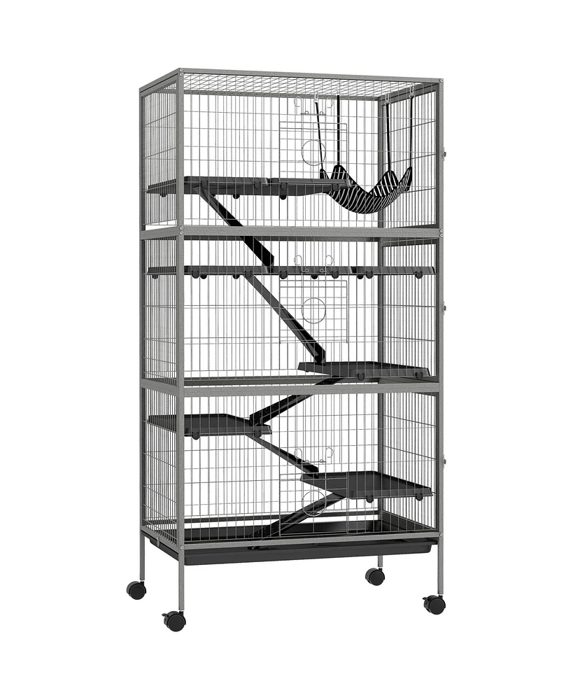 63" 6-Tier Small Animal Cage, Ferret Cage, Large Chinchilla Cage with Hammock Accessory & Heavy-Duty Steel Wire, Small Animal Habitat with 6 Door