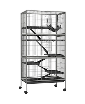 63" 6-Tier Small Animal Cage, Ferret Cage, Large Chinchilla Cage with Hammock Accessory & Heavy-Duty Steel Wire, Small Animal Habitat with 6 Door