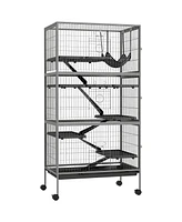 63" 6-Tier Small Animal Cage, Ferret Cage, Large Chinchilla Cage with Hammock Accessory & Heavy-Duty Steel Wire, Small Animal Habitat with 6 Door