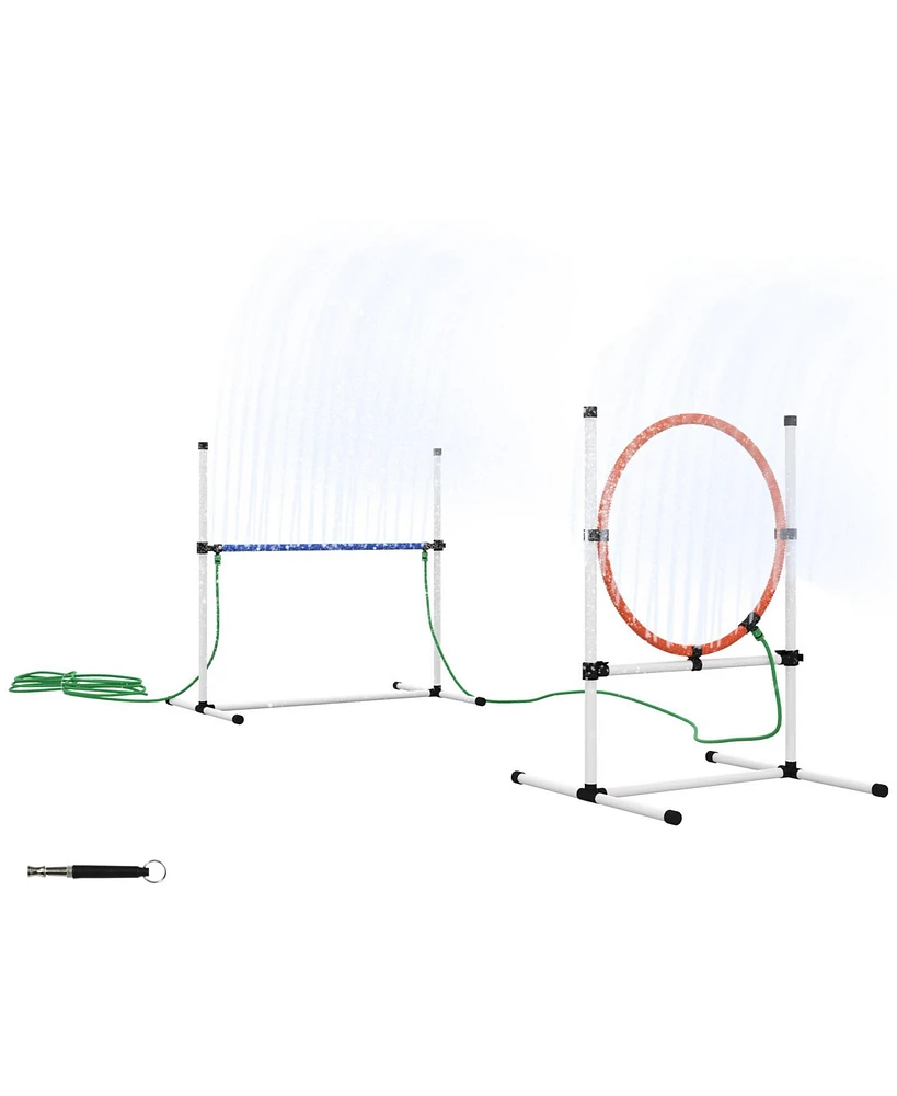 Simplie Fun 3 Piece Dog Agility Training Equipment Set, Dog Obstacle Course with Adjustable Height Jumping Ring and Hurdle, Spray Water Tube, Carry Ba