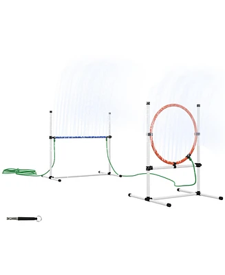 Simplie Fun 3 Piece Dog Agility Training Equipment Set, Dog Obstacle Course with Adjustable Height Jumping Ring and Hurdle, Spray Water Tube, Carry Ba