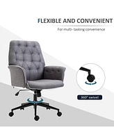 Linen Home Office Chair, Tufted Height Adjustable Computer Desk Chair with Swivel Wheels and Padded Armrests, Dark Gray
