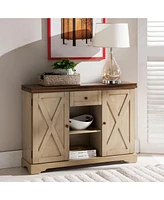 Kings Brand Furniture Wood Buffet Cabinet Console Table (Antique White/Walnut)