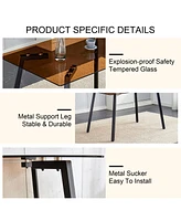 Streamdale Furniture Table and chair set. Large modern rectangular table with brown glass top and black metal legs. It is equipped with soft and comfo