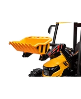 Streamdale Furniture Pedal Tractors with Working Loader and Backhoe Digger, Kids' Ride on Car Toys 24V Battery Powered Electric Vehicles with Trailer,