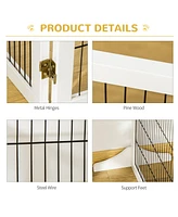 Wooden Dog Gate, 170" Freestanding Pet Gate, 6-Panel Foldable Dog Safety Barrier with 2 Support Feet for House Doorway Stairs, Small and Medium D