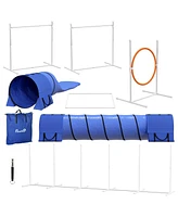 Streamdale Furniture 7 Piece Dog Agility Training Equipment, Dog Obstacle Course Starter Kit with Tunnels, Weave Poles, Adjustable Hurdles, Jumping Ri