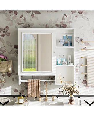 Wall Mounted Bathroom Storage Cabinet, Medicine Cabinets with large mirror door, adjustable shelves and three open storage levels(Not Include Bathroom