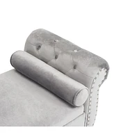 Velvet Multifunctional Storage Rectangular ottoman bench with 1 Pillow, Beige