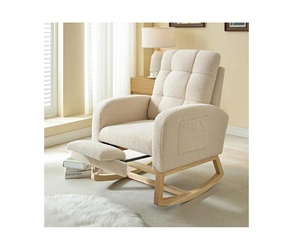 Streamdale Furniture Modern Accent Rocking Chair Rocking Chair with Solid Wood Legs, adjustable Footrest, Comfy Armchair with Side Pocket, Living Room