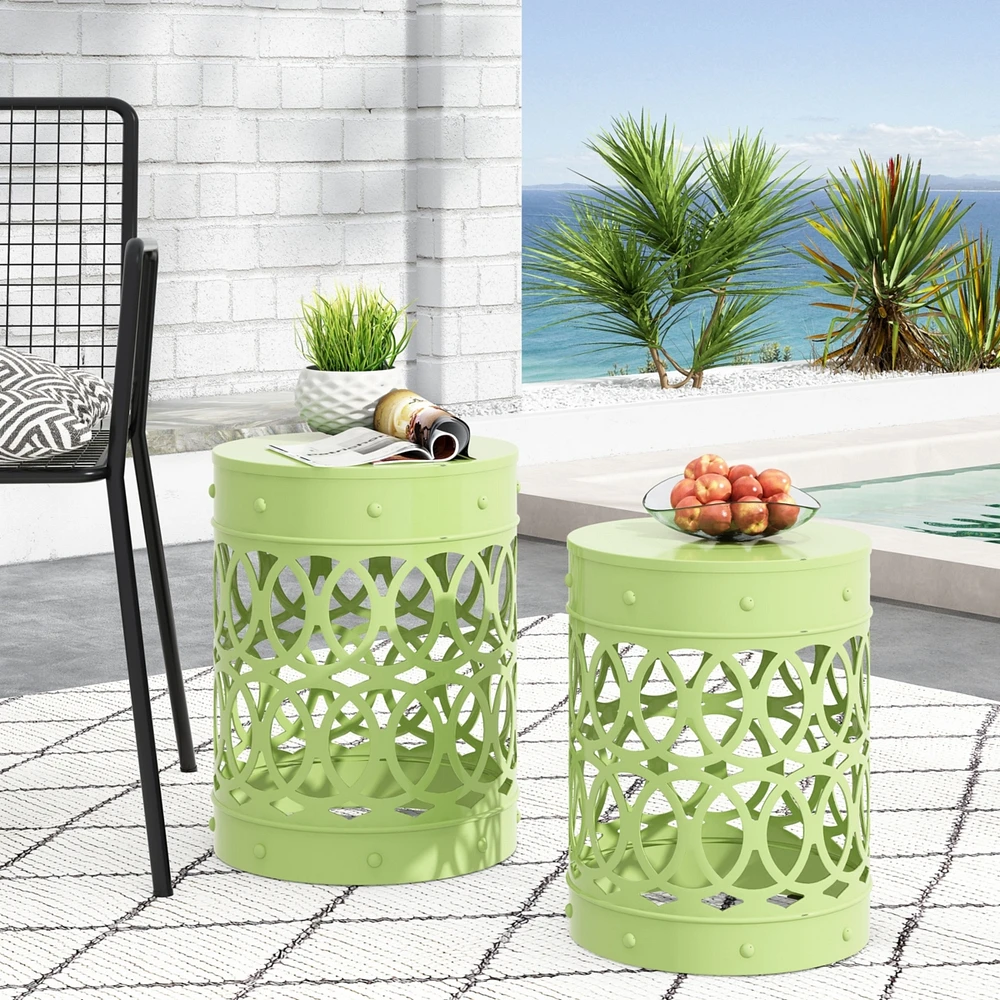 Streamdale Furniture Modern Metal End Table Set With Cut Iron Design (Set Of 2)