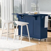 53.2" Kitchen Island with Drop Leaf, Kitchen Storage Cart with Spice Rack, Towel Rack and 2 Drawers, Rolling Kitchen Island on Wheels with Adjust