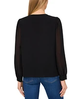 CeCe Women's Lace-Trim Button-Front Long-Sleeve Blouse