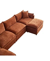 Streamdale Furniture 142.52" Modern Chenille U-shaped Sectional Sofa with Convertible Chaise, Comfy Cloud Couch Deep Sectional Sofa with Ottomans for