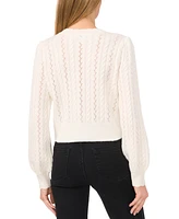 CeCe Women's Beaded-Button Pointelle Cardigan Sweater