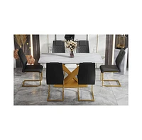 Streamdale Furniture Table and chair set, The table is equipped with a marble patterned Mdf tabletop and gold table legs.Dining chairs