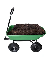 Streamdale Furniture Garden Dump Cart with Steel Frame Outdoor Wagon with 10 Inch Pneumatic Tires, 55L Capacity, Green