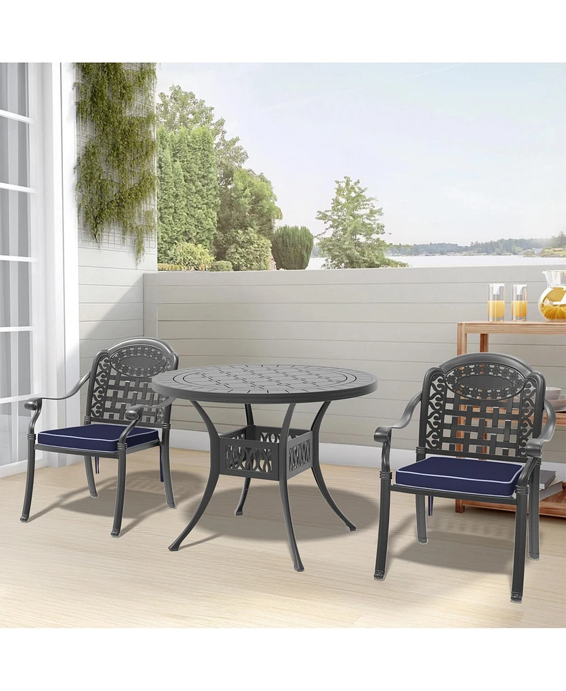 Streamdale Furniture (Cushions In Random Colors)3-Piece Set Of Cast Aluminum Patio Furniture With Cushions