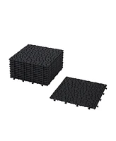 12 x 12 Inch Black Interlocking Deck Tiles Plastic Waterproof Outdoor All Weather Anti-slip Bathroom Shower Balcony Porch Strong Weight Capacity Upto