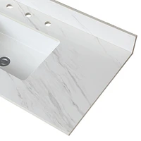 43 Inch Marble Vanity Top, White Vanity Top with Pre-drilled Faucet Holes, Bathroom Vanity Top with Undermount Rectangular Middle Sink and 4" Hei