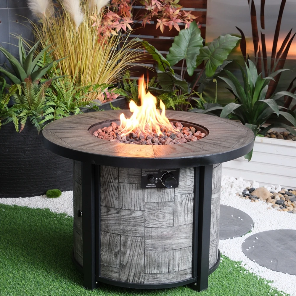 Simplie Fun Outdoor Propane Fire Pit, Square Stonecrest Gas Fire Pit for Outside Patio, Concrete Propane Fire Table 50,000 Btu Gas Fire Pit w Lava Roc