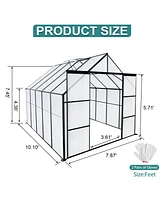 8x10FT Double Door Polycarbonate Greenhouse Raised Base and Anchor Aluminum Heavy Duty Walk-in Greenhouses for Outdoor Backyard in All Season, Black
