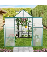 Simplie Fun 8X6FT-Green Double Door Polycarbonate Greenhouse Raised Base and Anchor Aluminum Heavy Duty Walk