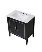 Simplie Fun 30-inch bathroom vanity with ceramic basin, soft close door, built-in hidden drawer