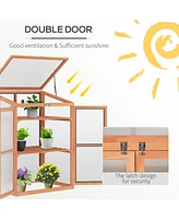 Wooden Cold Frame Small Mini Greenhouse Cabinet for Outdoor and Indoor, 30" L x 24" W x 44" H, Natural
