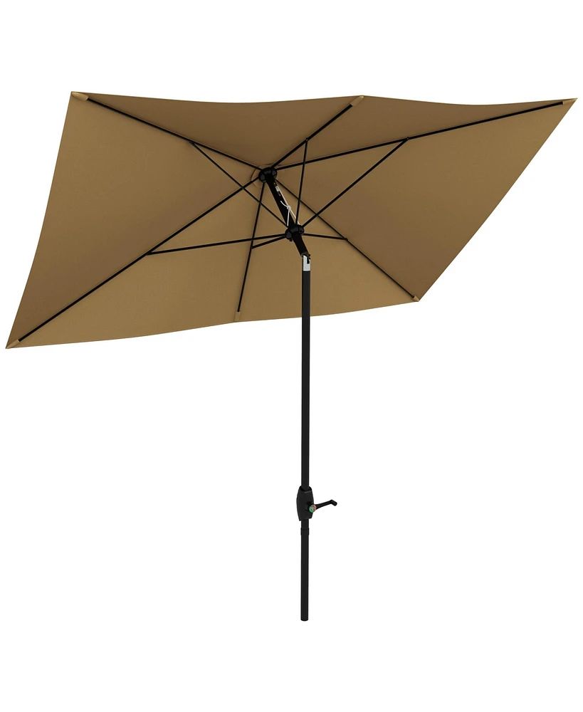 Streamdale Furniture 6.5' x 10' Rectangular Market Umbrella, Patio Outdoor Table Umbrella with Crank and Push Button Tilt, Coffee