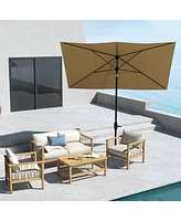 Streamdale Furniture 6.5' x 10' Rectangular Market Umbrella, Patio Outdoor Table Umbrella with Crank and Push Button Tilt, Coffee