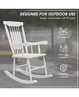 Simplie Fun Outdoor Wood Rocking Chairs Set of 2, 350 lbs. Porch Rockers with High Back for Garden, Patio, Balcony, White