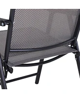 Set of 2 Patio Folding Chairs, Stackable Outdoor Sling Patio Dining Chairs with Armrests for Lawn, Camping, Dining, Beach, Metal Frame, No Assembly, G