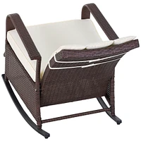 Streamdale Furniture Wicker Outdoor Rocking Chair, Patio Recliner with Adjustment Backrest, Pe Rattan Lounge Chair with Adjustable Footrest and Cushio