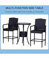 Streamdale Furniture Rattan Wicker Bar Set for 3 Pcs with Ice Buckets, Patio Furniture with 1 Bar Table and 2 Bar Stools for Poolside, Backyard, Porch