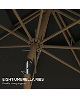 9' Patio Umbrella with Push Button Tilt and Crank, Double Top Ruffled Outdoor Market Table Umbrella with 8 Ribs, for Garden, Deck, Pool, Dark Gray